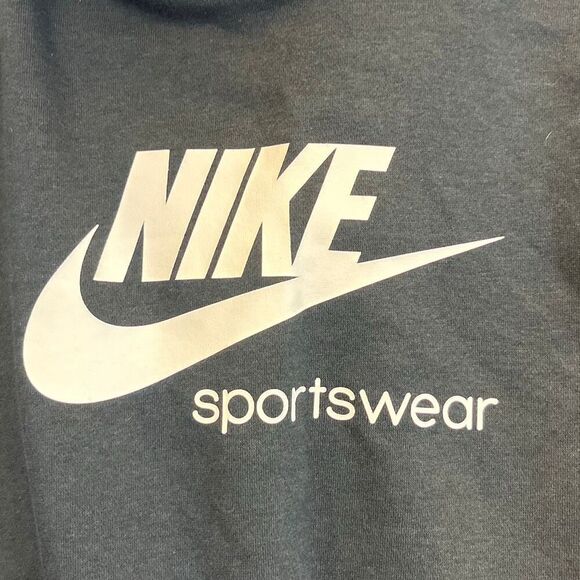 NIKE Women’s Heriatge Hoodie Small Black Cropped Pullover Sweatshirt Stripes - Picture 7 of 15